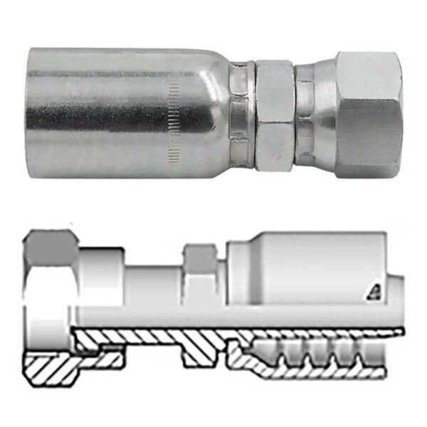 Straight ORFS Female Swivel Hydraulic Hose Fitting. Bite to Wire and Compression Style